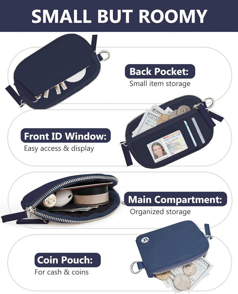 Sunpour Store محفظة نايلون مع حزام للنساء، محفظة RFID مع سلسلة مفاتيح للنساء، محافظ صغيرة للنساء مع حزام، حقيبة نقود وحزام للرحلات (أزرق فاتح وأزرق داكن) - Image 3